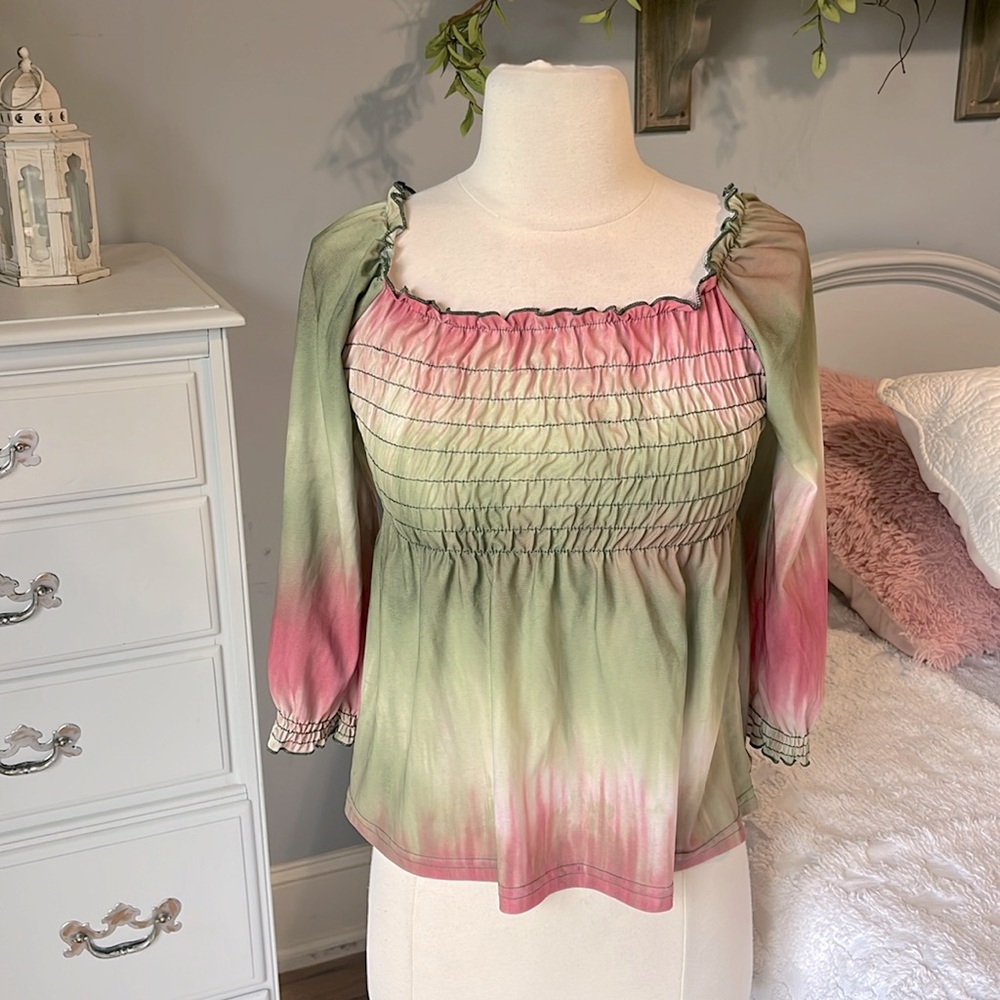 Next Era Couture Earthy Peasant Smocked Flowy Top